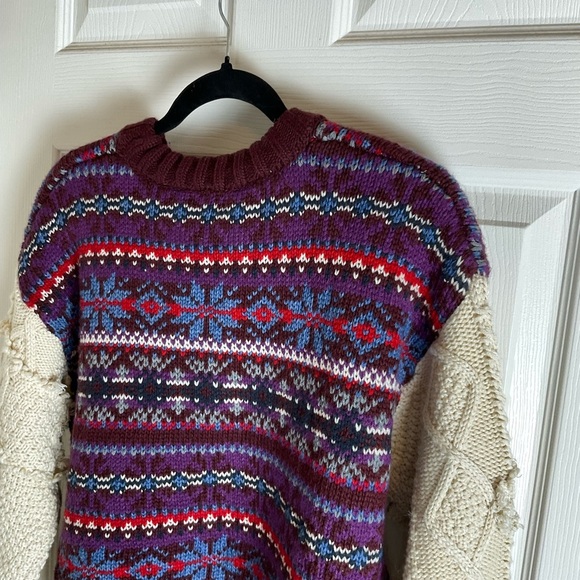Zara Fair Isle knit pullover sweater with contrasting knit jacquard sleeves M - Picture 11 of 15